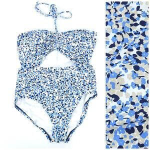 MICHAEL Michael Kors One Piece Swimsuit Monokini Size 10 Blue Tan Floral Ditzy